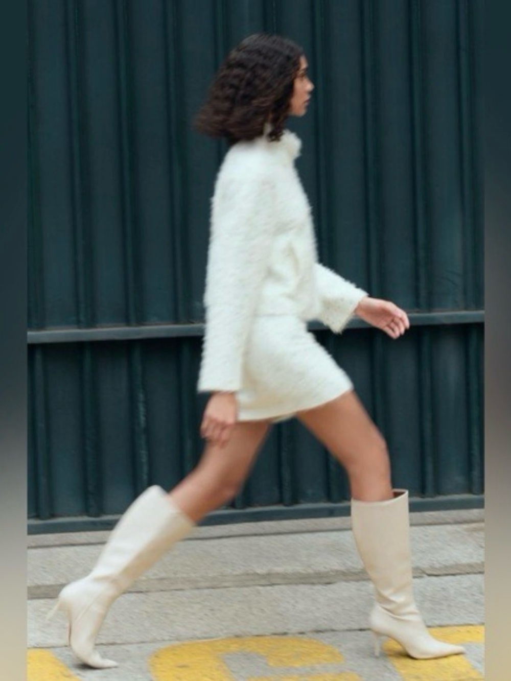 ZARA Women's Nude Pointed-Toe Mid-Calf Boots